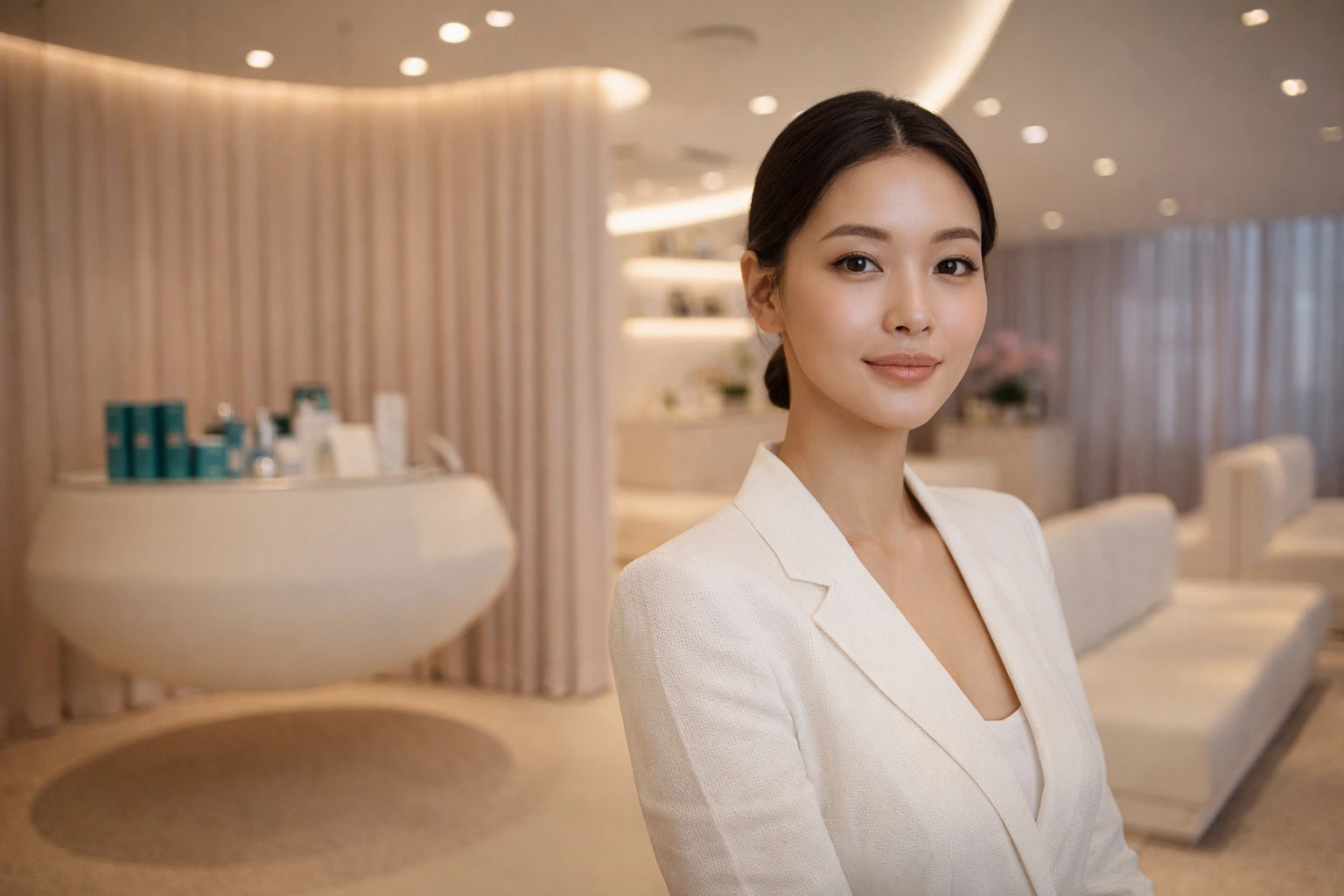 Elegant woman with glowing skin preparing for a wedding