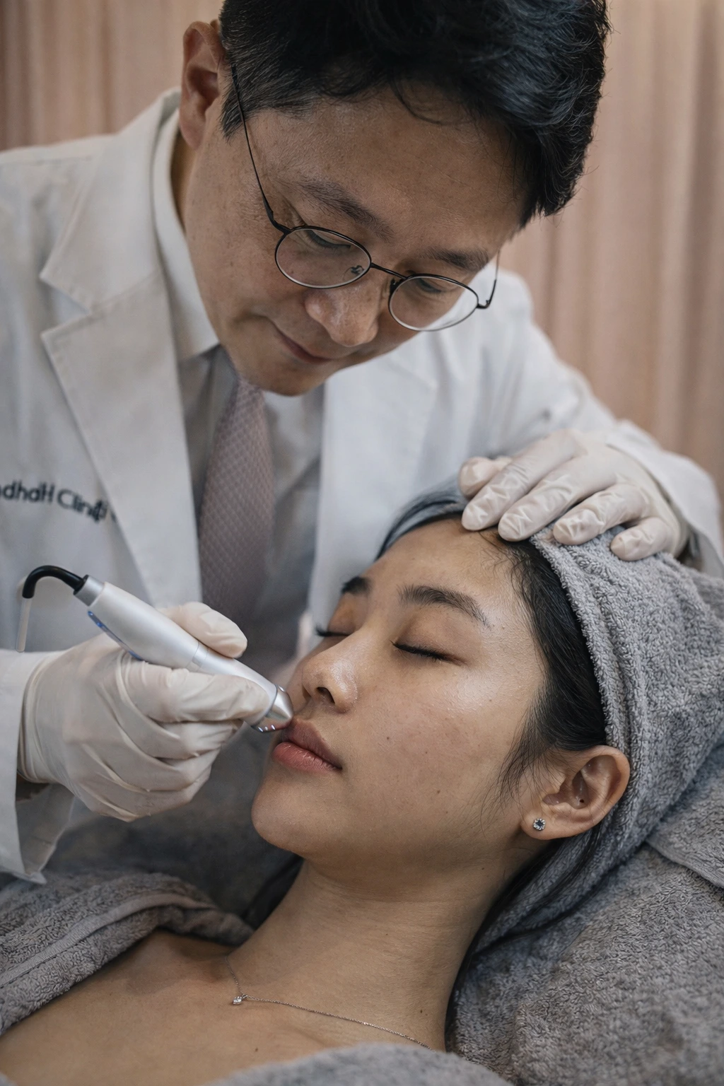 Professional skincare treatment close up