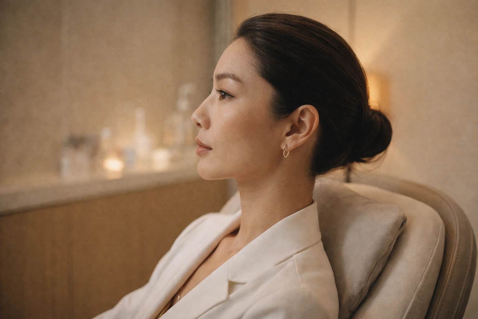 Elegant profile showing defined jawline after aesthetic treatment