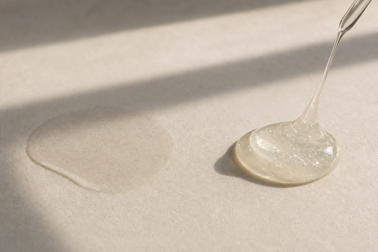 Close up of lightweight serum absorbing instantly into skin versus thick stringy snail mucin