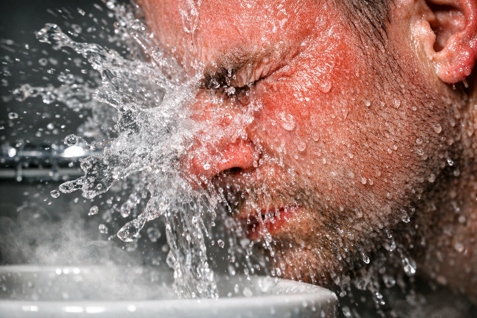 Persona lavando su rostro con agua