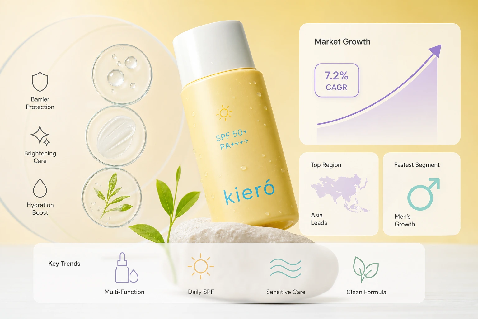 flat vector illustration of an upward trending chart with a sun icon, neutral background