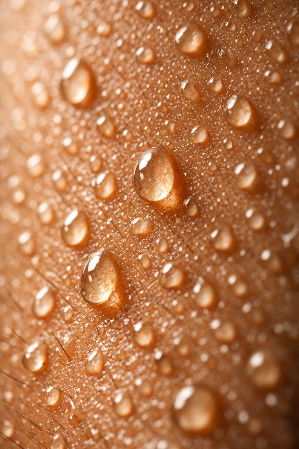 Close up of skin showing sweat and humidity effects