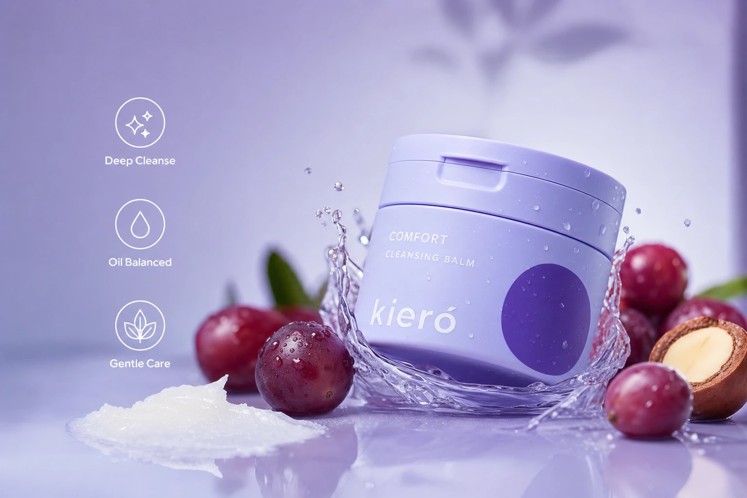 abstract clean beauty concept with water ripples and soft pastel lavender and white tones, studio lighting