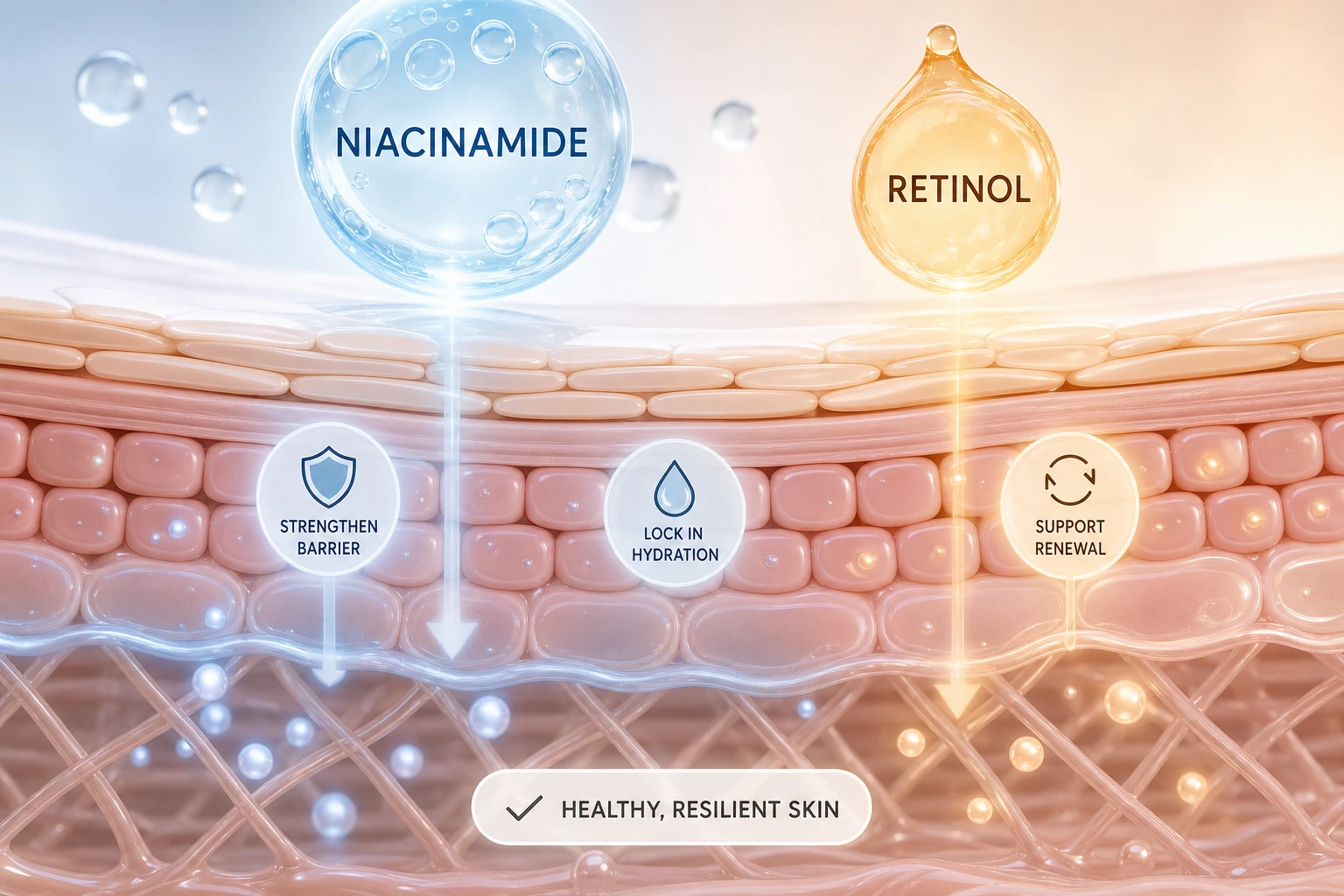 macro shot of a healthy skin barrier concept, glowing skin texture with a soft protective sheen