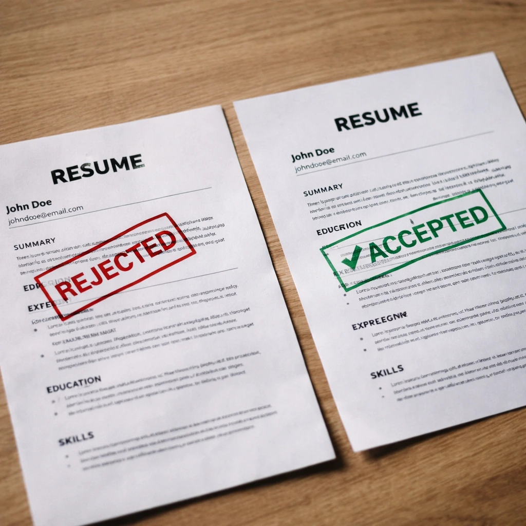 Comparison of rejected vs accepted resume formats