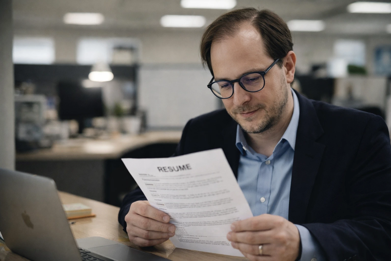 Hiring manager reading physical resume