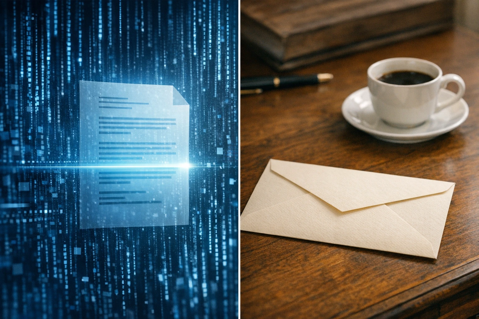 Split view: Digital ATS code vs Physical Executive Desk