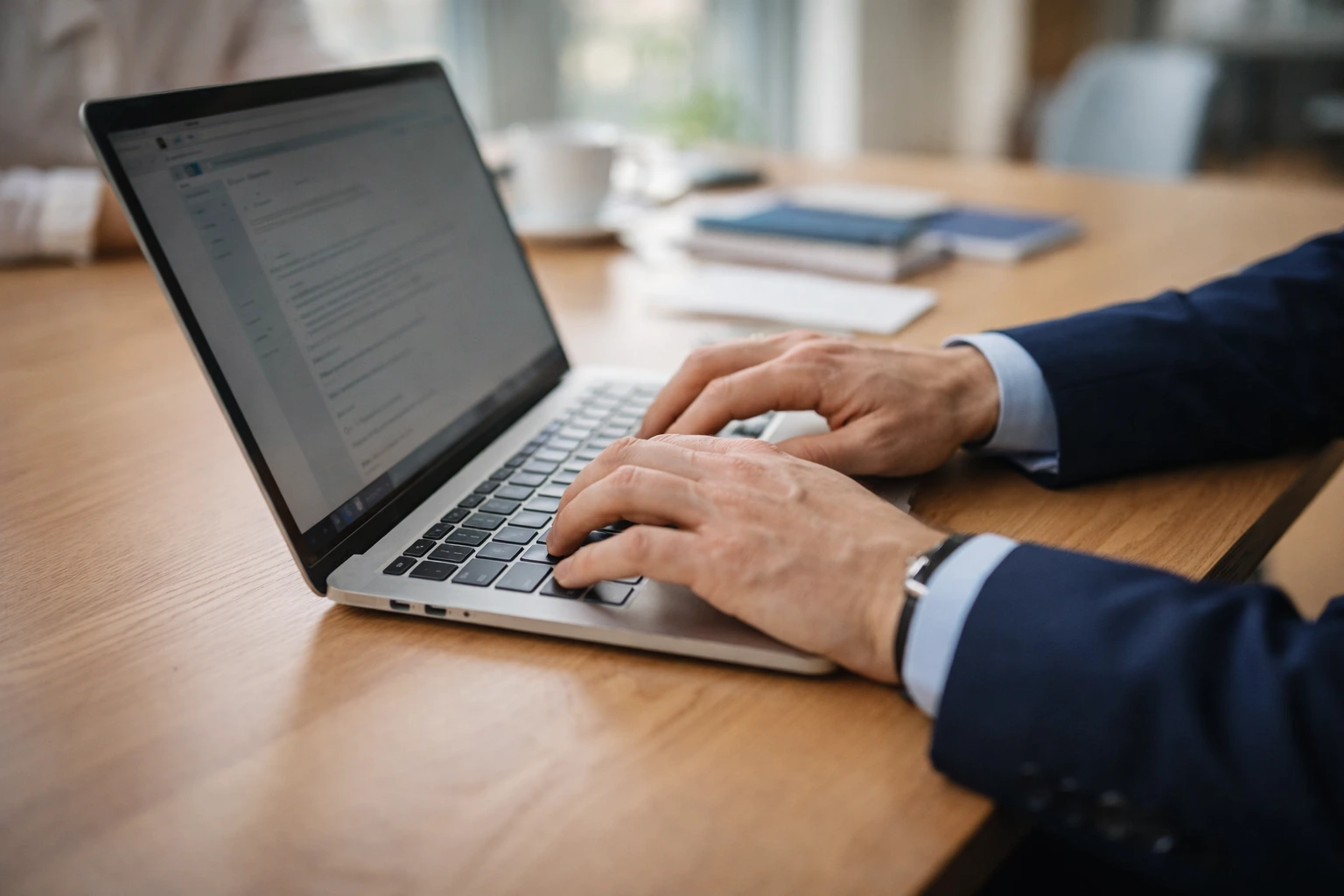 Professional typing on laptop