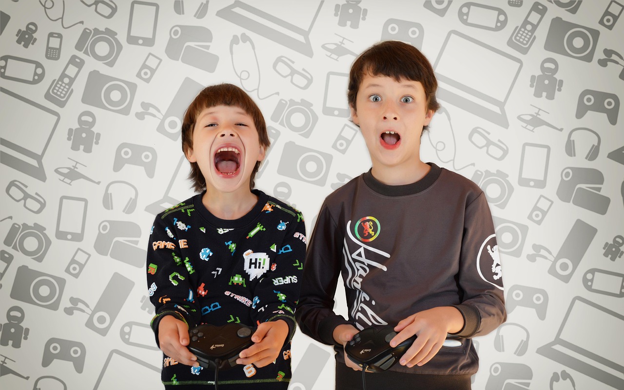 Kids playing video games