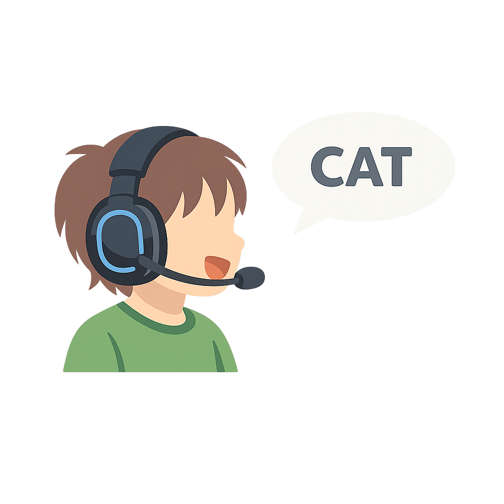 헤드셋을 쓰고 영어 말하기 연습을 하는 아이