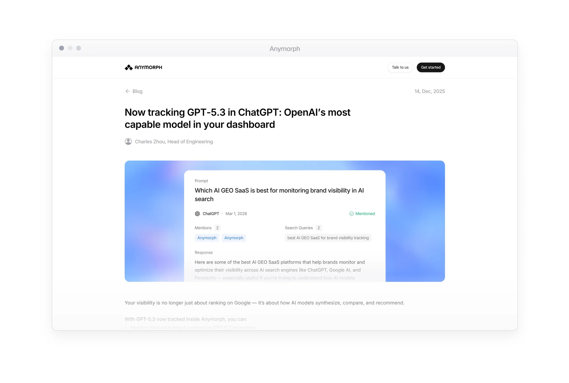 Anymorph dashboard tracking GPT-5.3 model