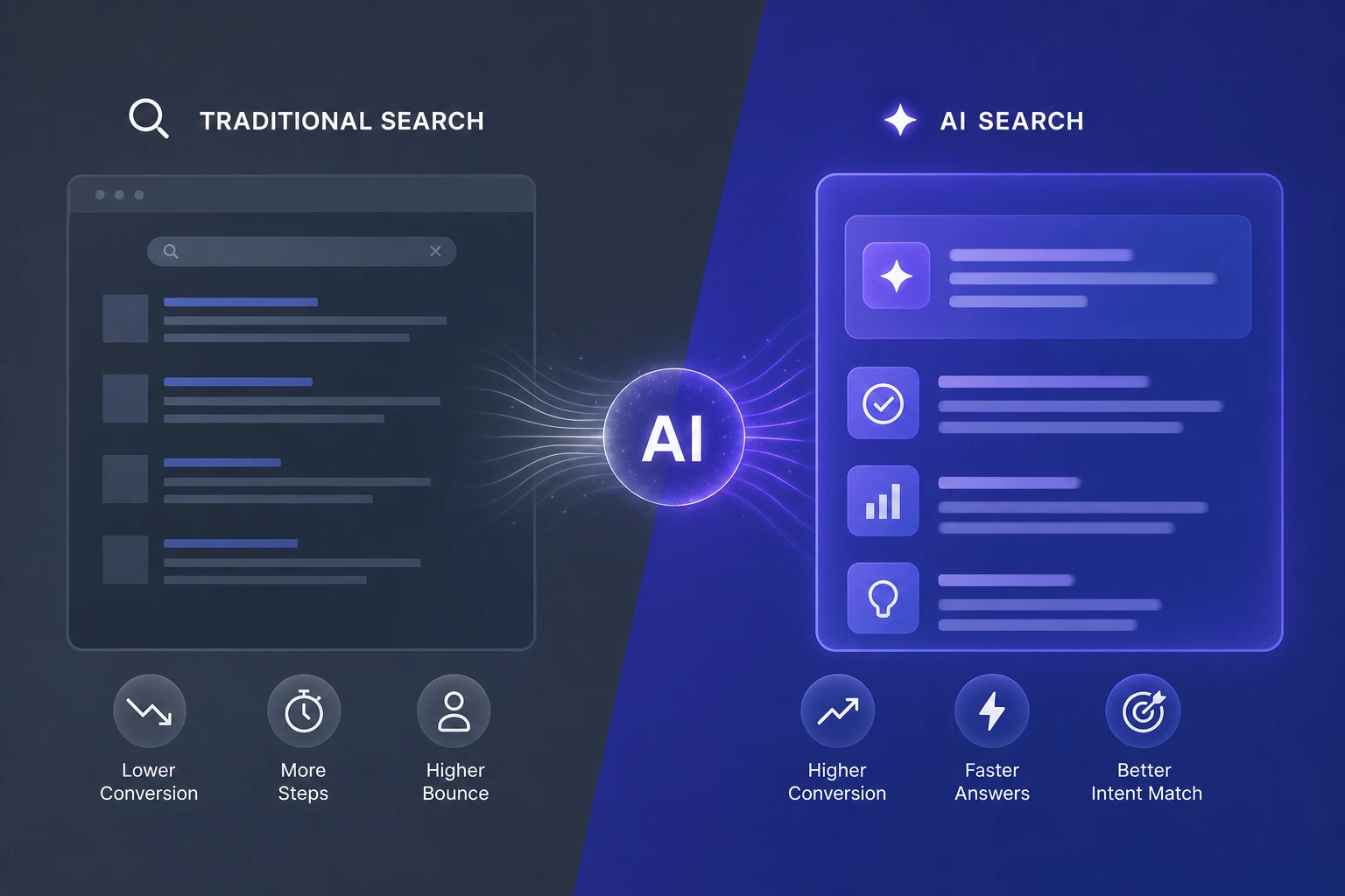 bar chart comparing 14.2 percent AI search conversion rate to 2.8 percent traditional organic search conversion rate