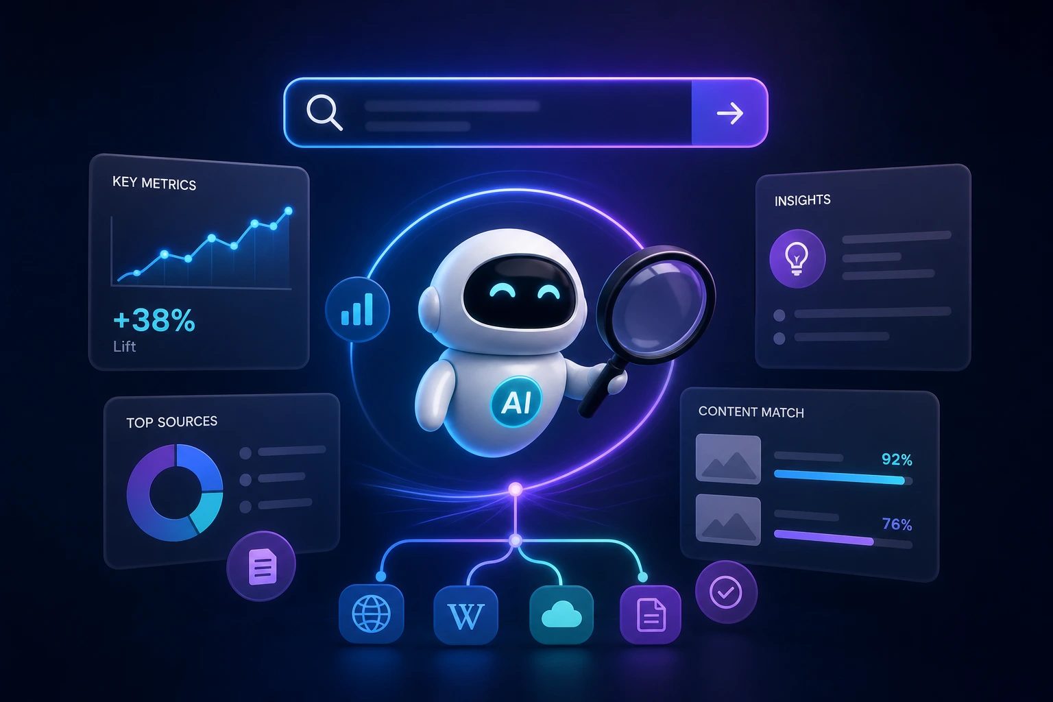 flat vector illustration of a structured comparison table being scanned by an AI robot, neutral background