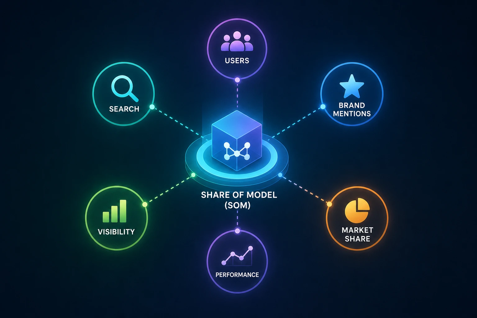 flat vector illustration of a pie chart showing share of voice among competitors, neutral background