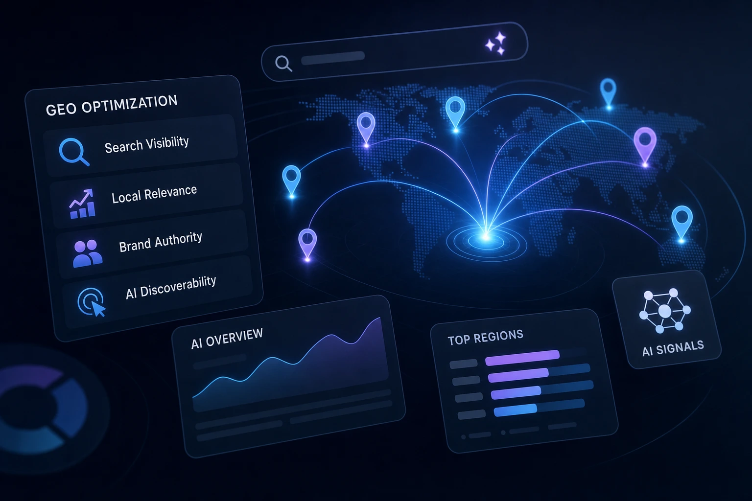 flat vector diagram showing the difference between traditional SEO keyword ranking and GEO AI context integration, neutral background