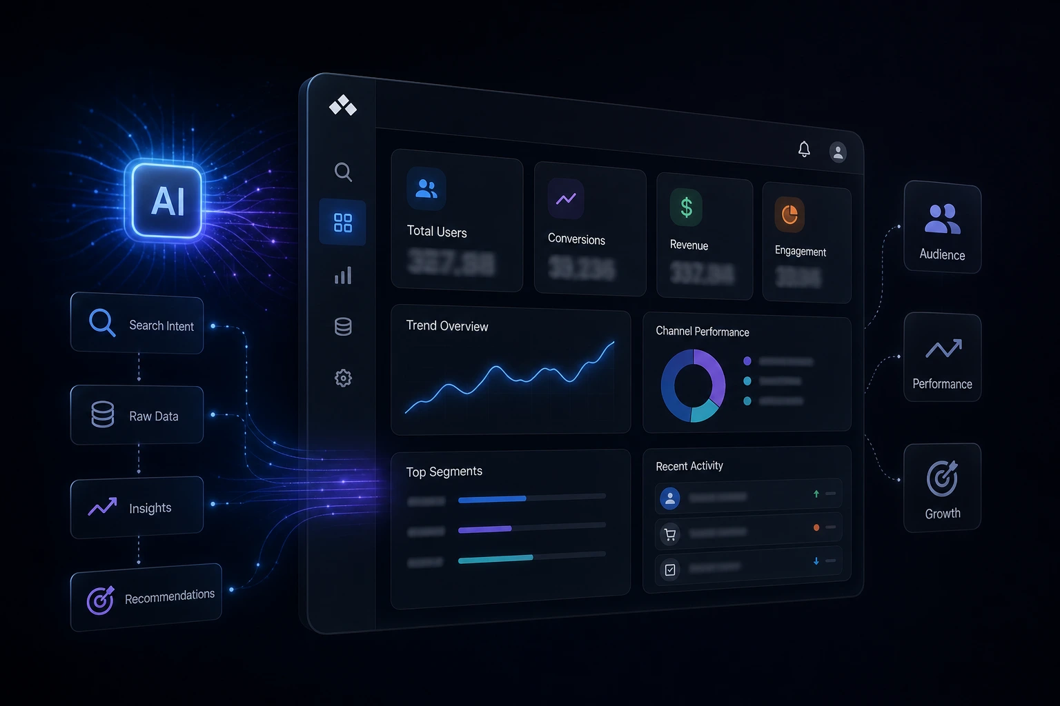 business professionals reviewing a dashboard with data metrics, bright modern office, candid
