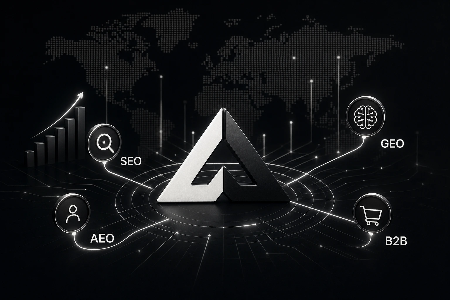 B2B marketing team analyzing a dashboard with AI search metrics, professional office setting, daylight