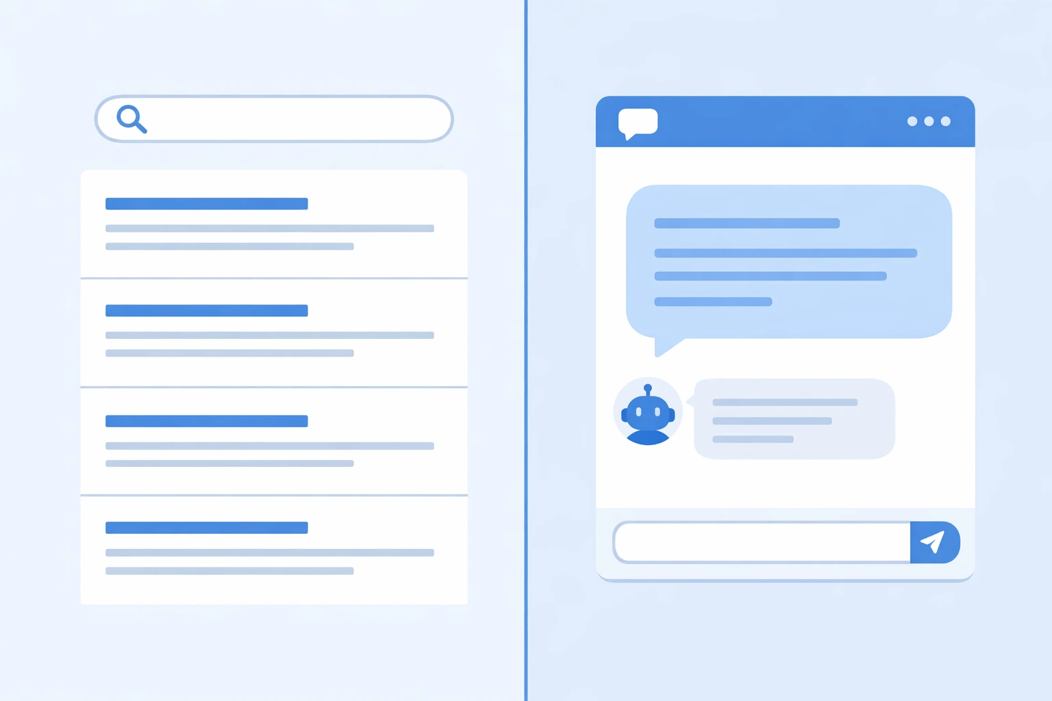 Comparison of Traditional SEO blue links vs AI Generative Answer