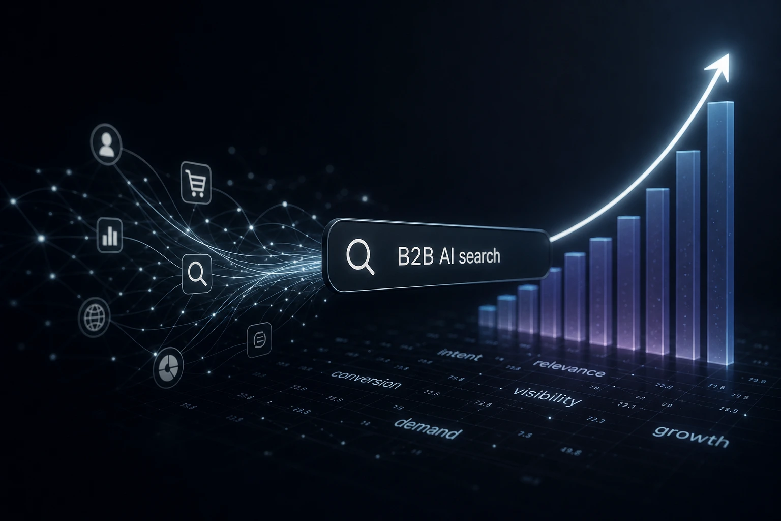 flat vector diagram showing traditional search traffic decreasing while AI search discovery increases, neutral background