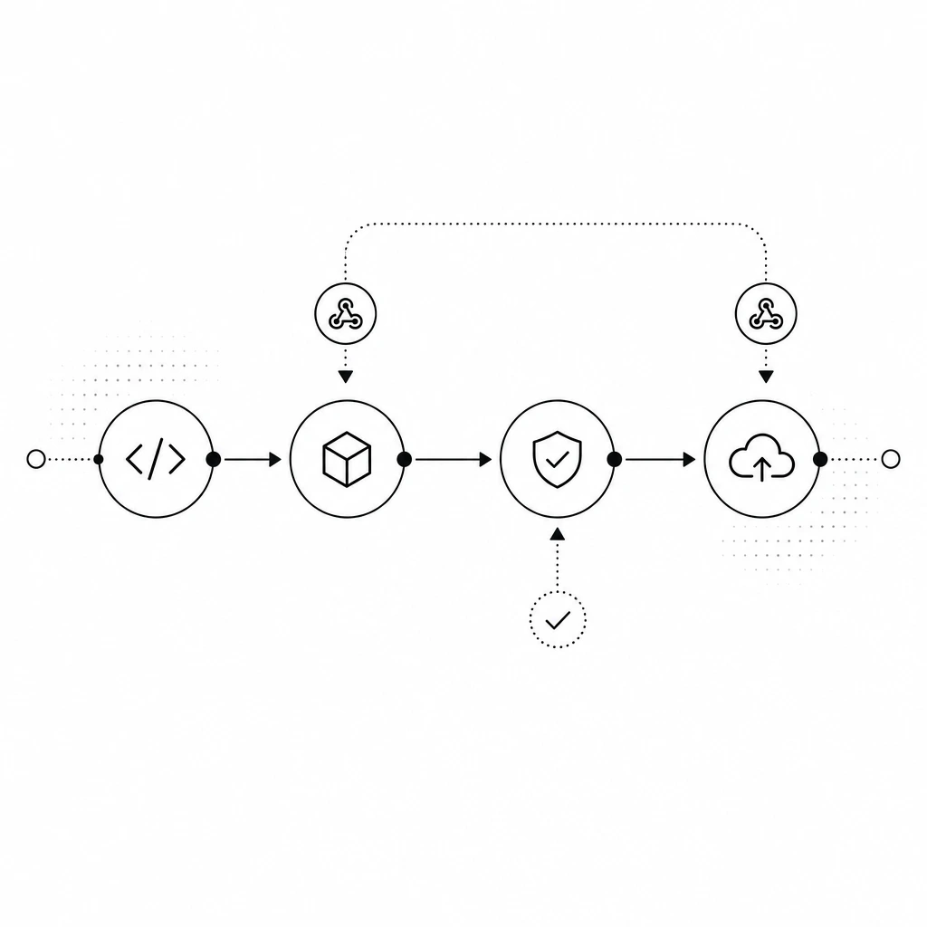 CI/CD pipeline workflow diagram showing automated validation and webhooks