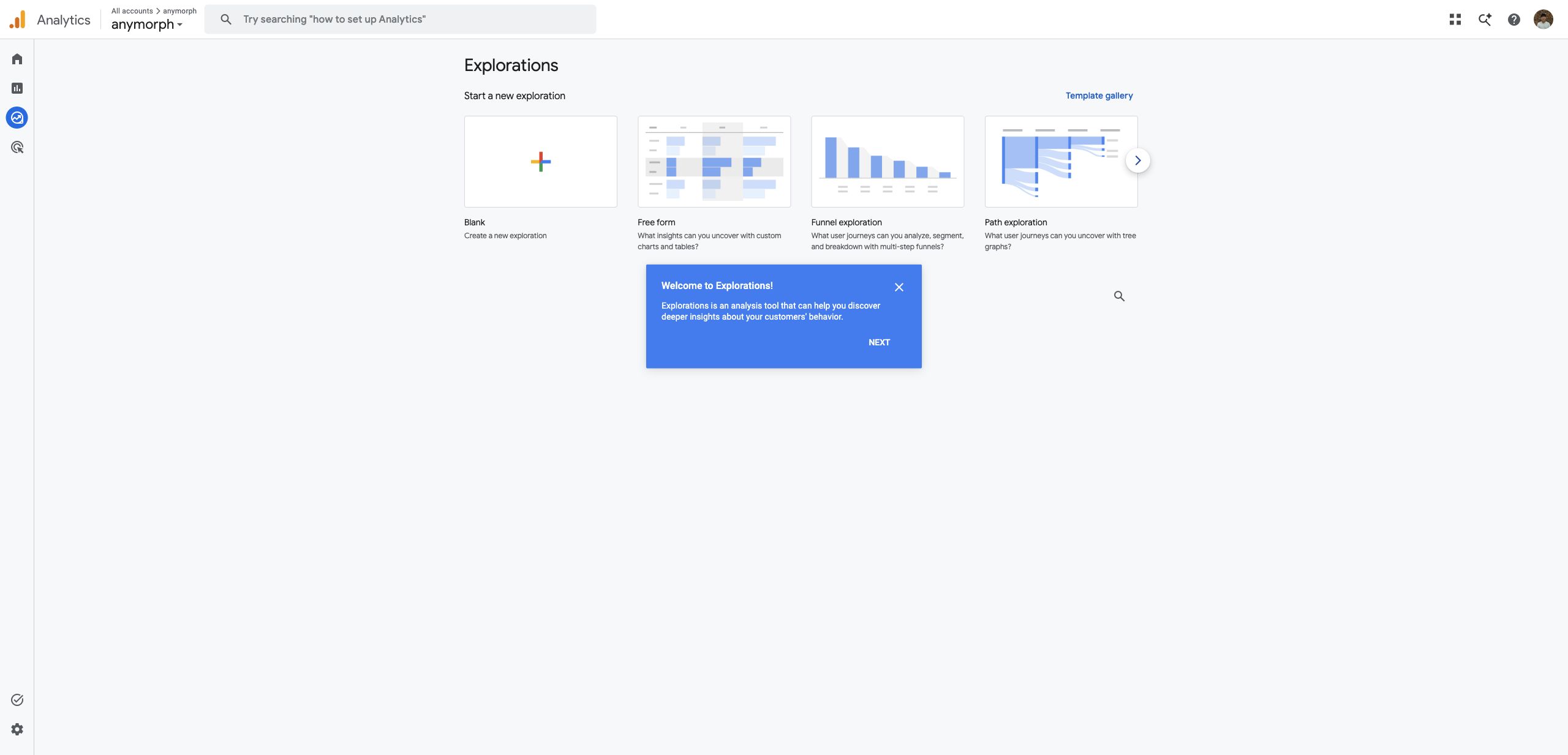 GA4 Explore menu