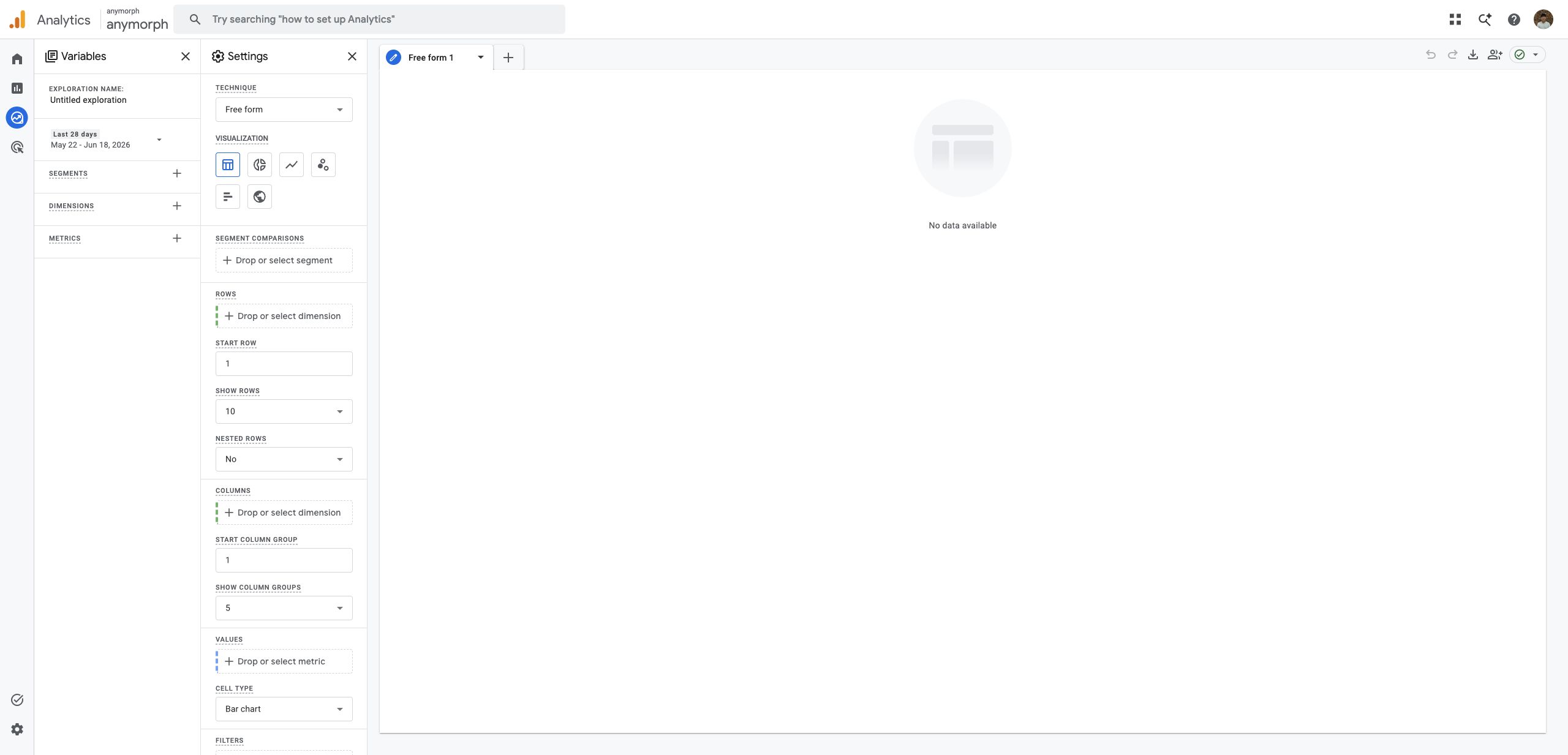 New Free form exploration screen