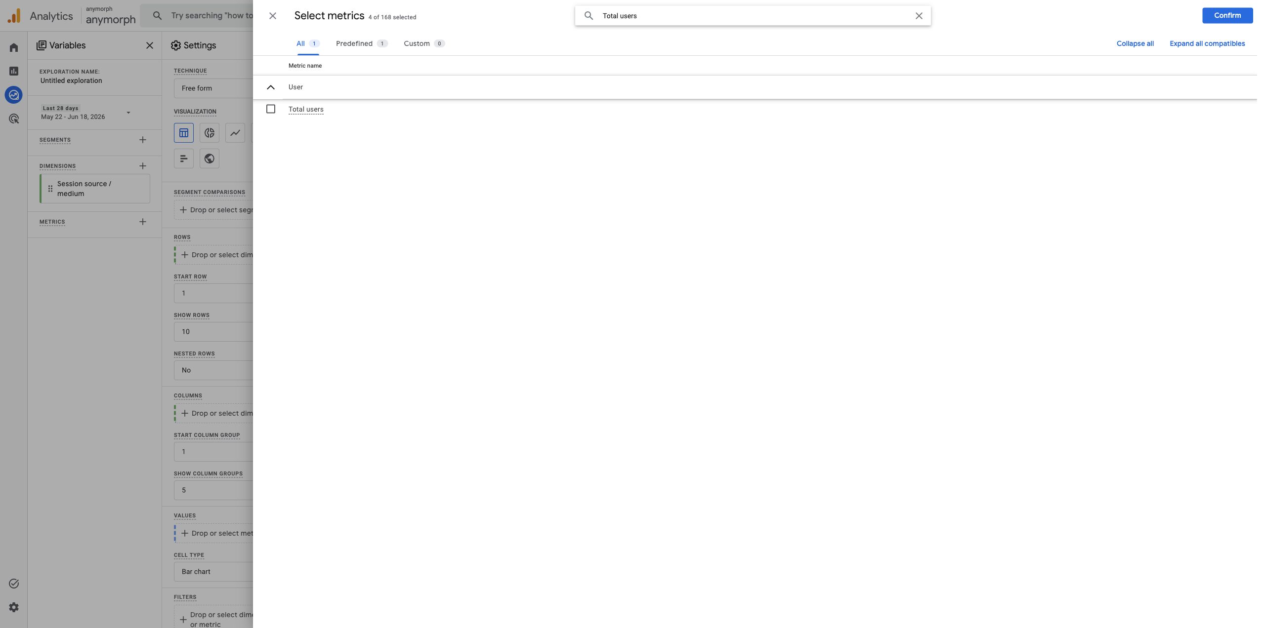 Search result for Total users metric
