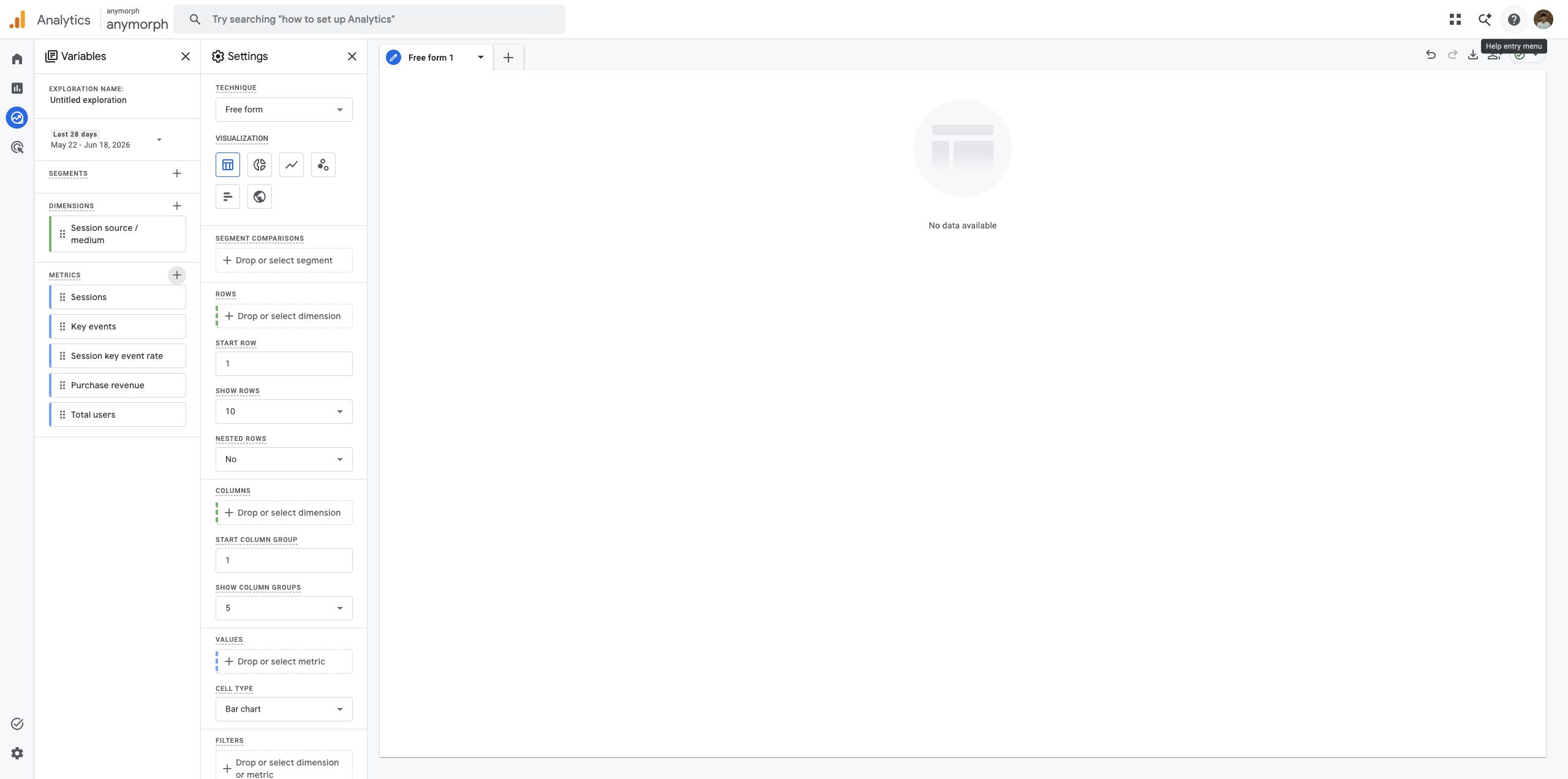 Selected metrics added to the Variables panel