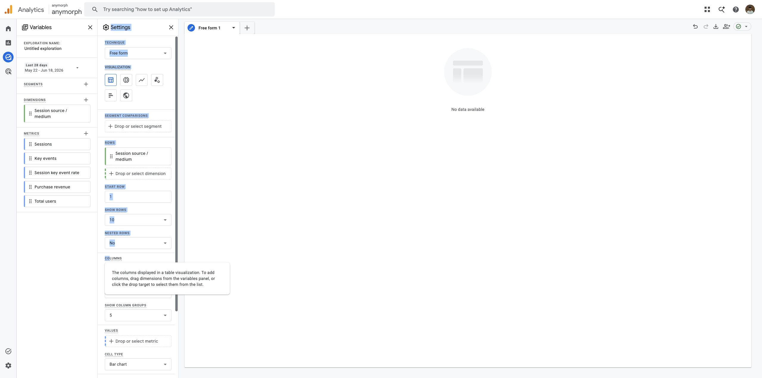 GA4 Explore table before applying AI engine source filters