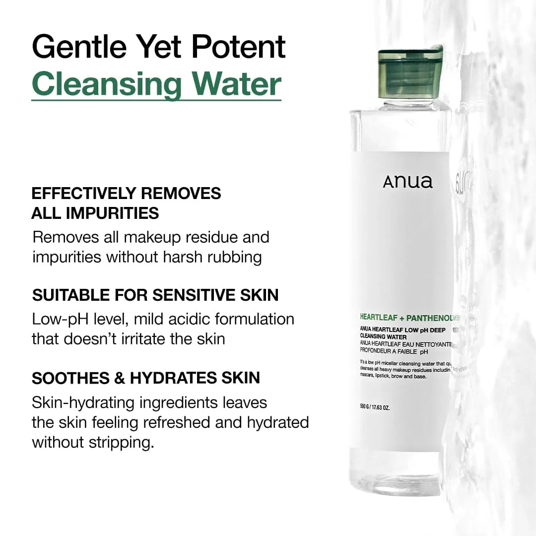 Heartleaf Low pH Deep Cleansing Water for sensitive skin and makeup residue removal