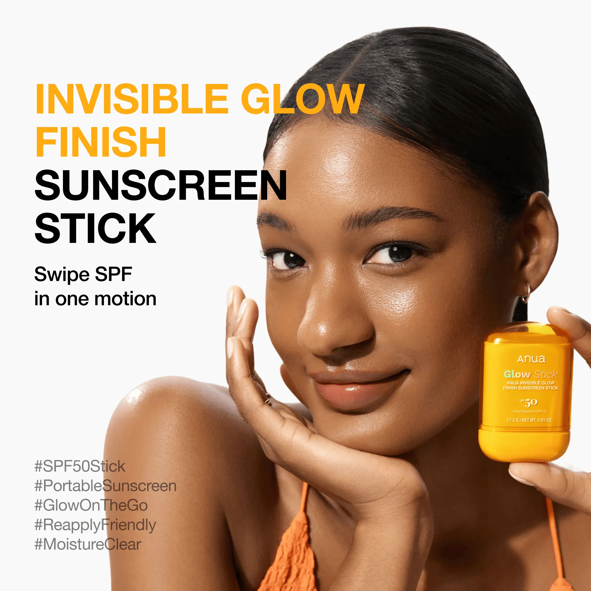Invisible Glow Finish Sunstick portable SPF 50 sunscreen stick for reapplication