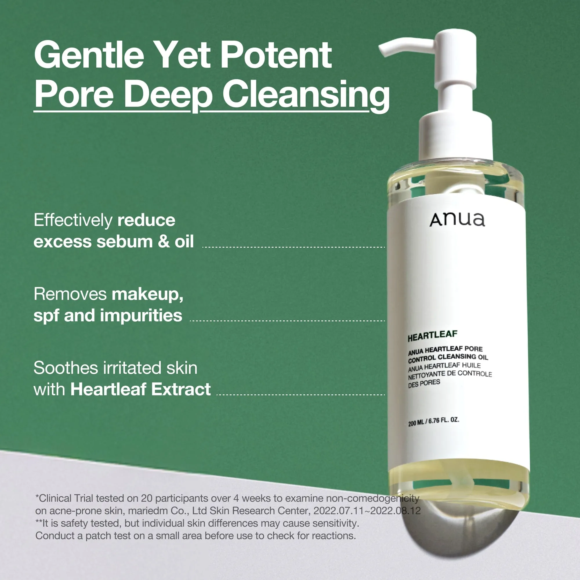 Anua Heartleaf Pore Control Cleansing Oil cleansing benefits for sebum, makeup, SPF, and impurities