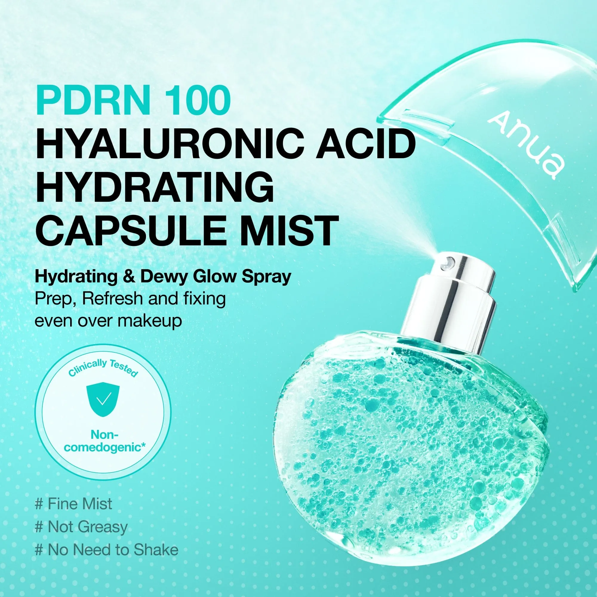 Anua PDRN 100 Hyaluronic Acid Hydrating Capsule Mist for dewy skin prep
